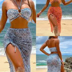 Damen Bikini-Set mit floralem Bandeau-Oberteil und hoch taillierter Rockpartie R&B
