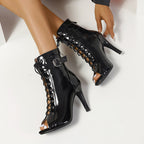 Damen Peeptoe Ankle Boots mit modischem Schnür-Design und elegantem Stiletto-Heel R&B