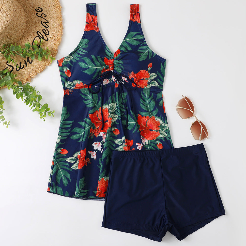 Damen Tankini-Set mit modischem Blumendruck und Rüschen R&B