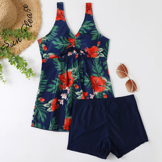 Damen Tankini-Set mit modischem Blumendruck und Rüschen R&B