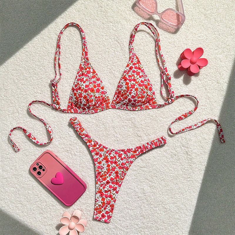 Damen Triangel-Bikini-Set mit verstellbaren Trägern und floralem Muster R&B