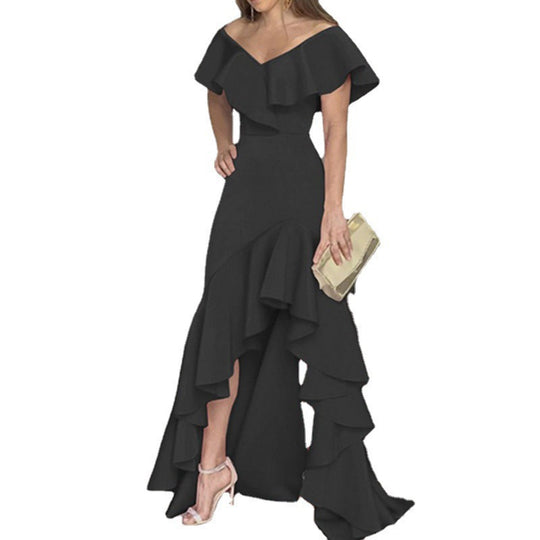 Damen aufregendes Abendkleid mit voluminösen Rüschendetails und asymmetrischem Saum R&B