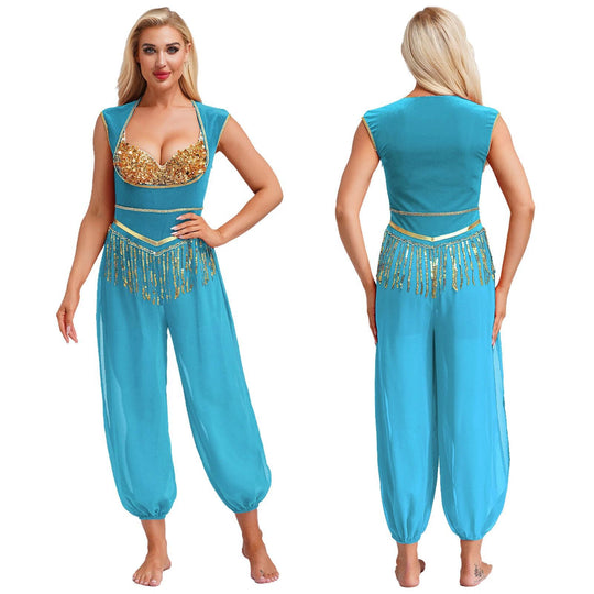 Damen Kostüm-Jumpsuit mit glitzerndem Oberteil und lässiger Hose R&B