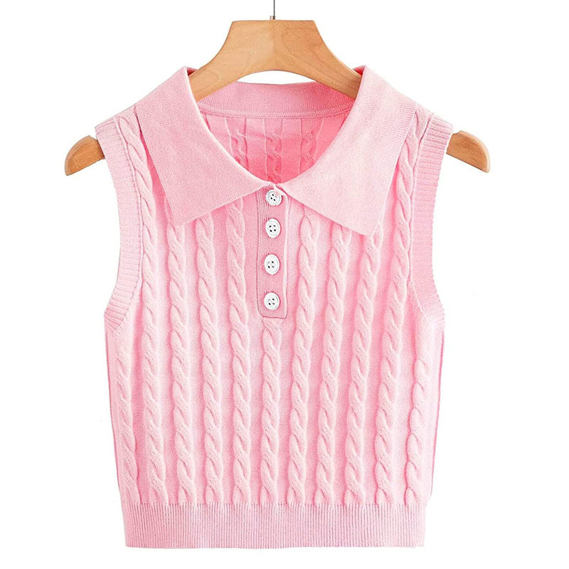 Damen Stricktop mit Kragen und Knopfdetails R&B
