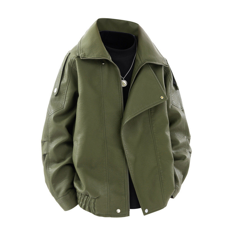 Damen modische Kunstlederjacke mit hohem Kragen und praktischen Seitentaschen R&B