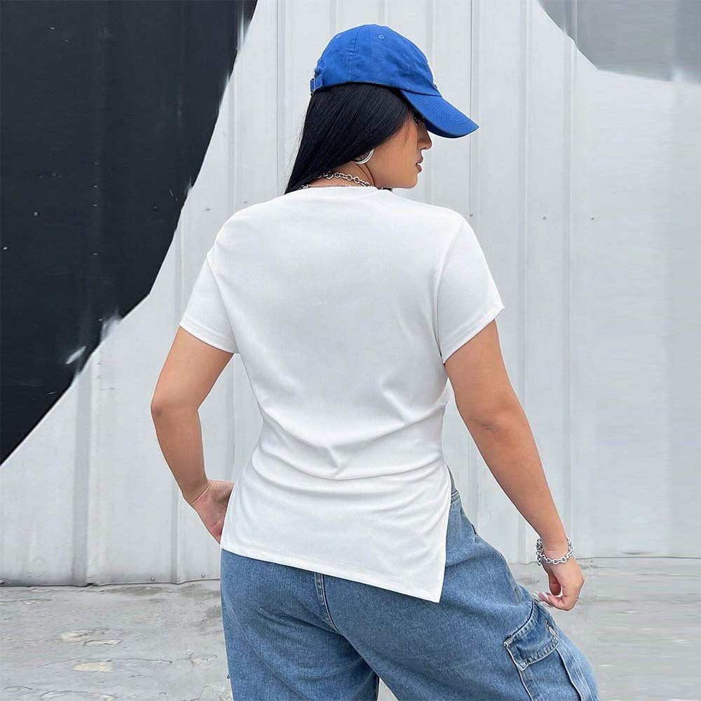 Damen T-Shirt mit seitlichen Riemen und asymmetrischem Schnitt R&B