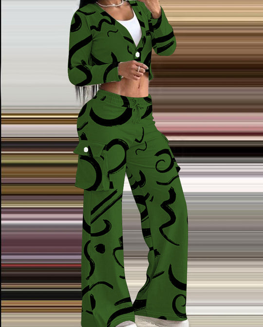 Damen Lässiges Set mit kreativem Print und bequemen Hosen R&B