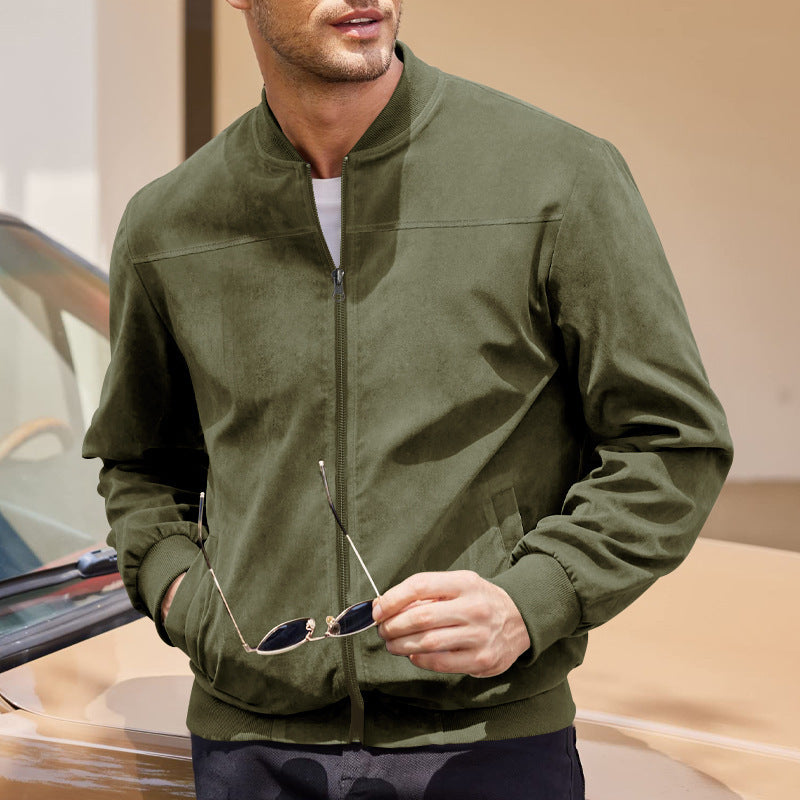 Herren hochwertige Wildlederjacke im sportlichen Bomberstil mit elastischen Bündchen R&B