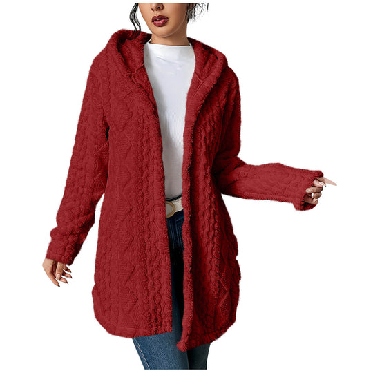Damen Kuschelige Cardiganjacke mit Kapuze aus weichem Fleece R&B