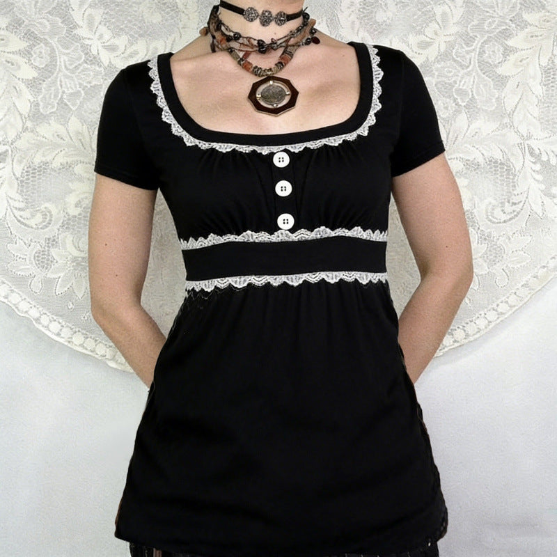 Damen Freizeitkleid mit Spitzenakzenten und eleganter Knopfleiste R&B