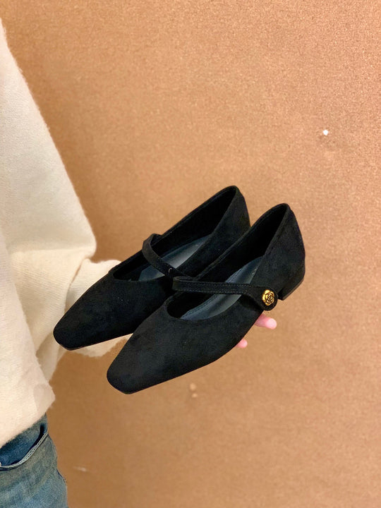 Damen elegante Ballerinas mit modischem Riemchen und hochwertigem Veloursleder R&B