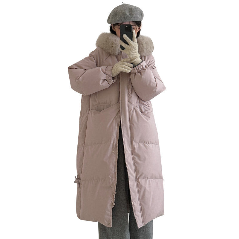 Damen Lange gefütterte Winterjacke mit hochwertigem Kunstfellkragen und praktischen Taschen R&B