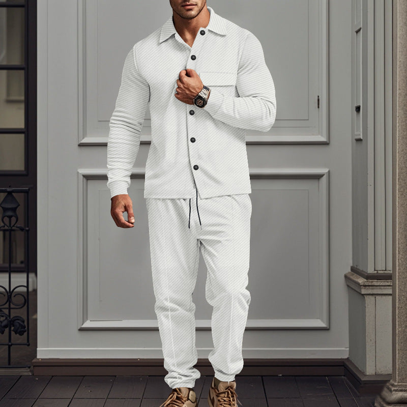 Herren nan urbanes Lounge-Zweiteiler mit Hemdjacke, Brusttasche und Kordel-Jogger aus strukturierter Baumwollmischung R&B