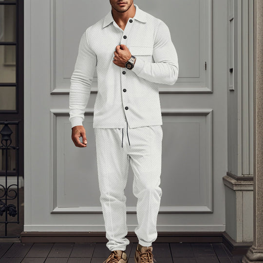 Herren nan urbanes Lounge-Zweiteiler mit Hemdjacke, Brusttasche und Kordel-Jogger aus strukturierter Baumwollmischung R&B