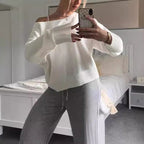 Damen Oversized Strickpullover mit schulterfreiem Design R&B