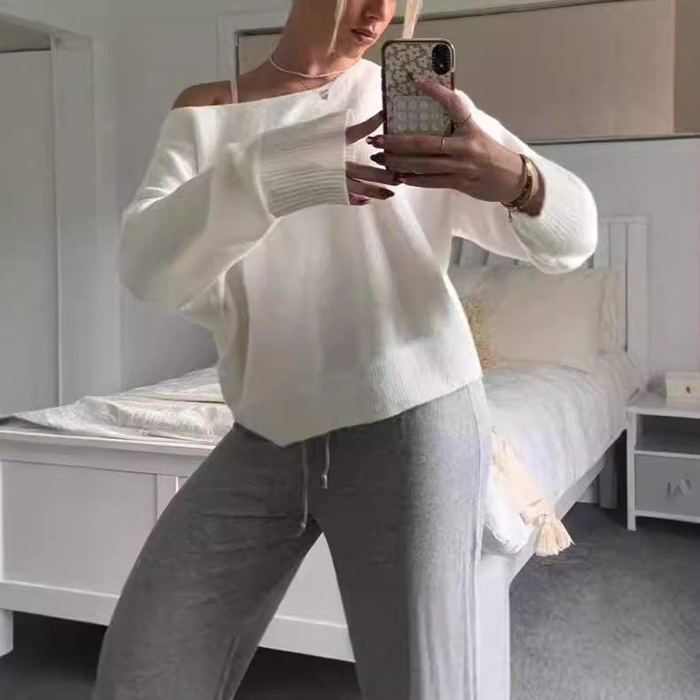 Damen Oversized Strickpullover mit schulterfreiem Design R&B