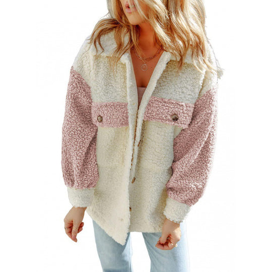 Damen kuschelige Teddyjacke mit praktischen Brusttaschen R&B