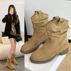 Damen Modische Stiefeletten mit lässigem Falten-Design und bequemem Blockabsatz R&B