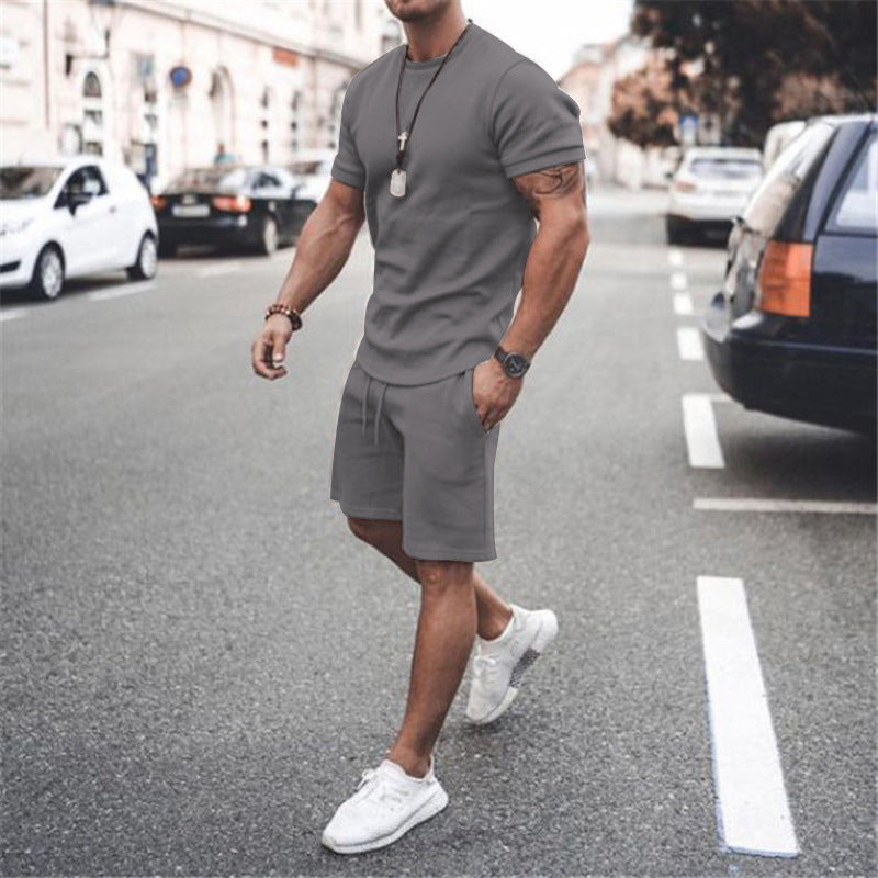 Herren lässiges Kurzarm-Set mit praktischen Taschen und elastischem Bund R&B