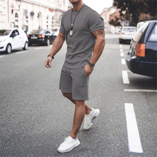 Herren nan figurbetontes Kurzarmshirt mit verstärkter Schulternaht und elastischer Kordelzug-Bermuda aus Stretchjersey R&B