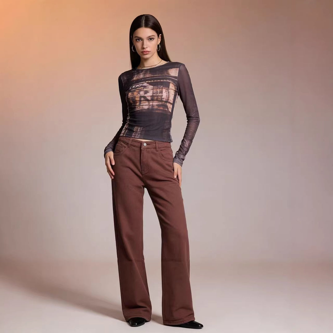Damen Weite Jeans mit Schmetterlingsstickerei