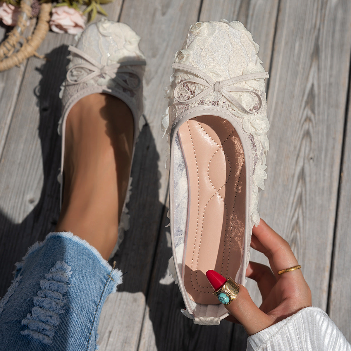 Damen Elegante Spitzenschuhe mit floraler Applikation und komfortablem Innenfutter R&B