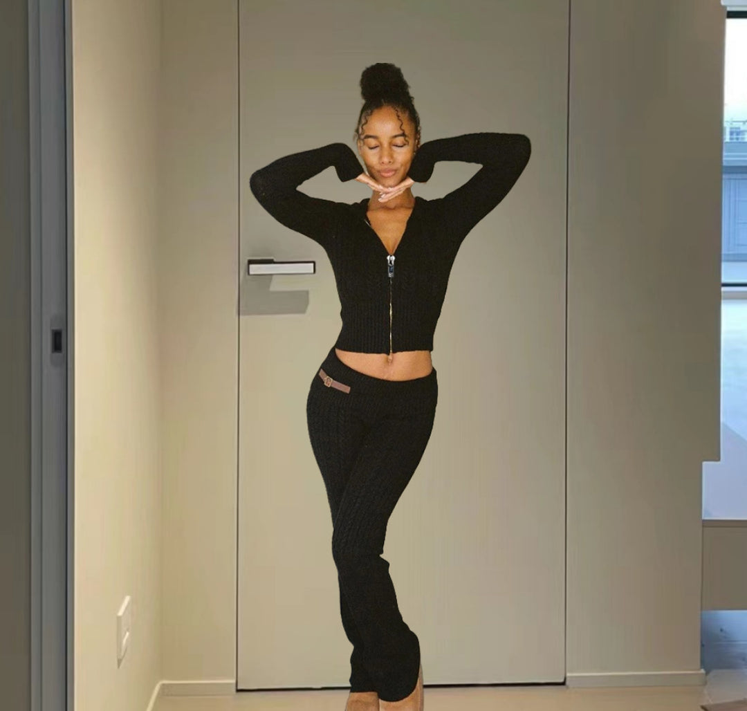 Damen Strickanzug mit Reißverschluss und weitem Bein R&B