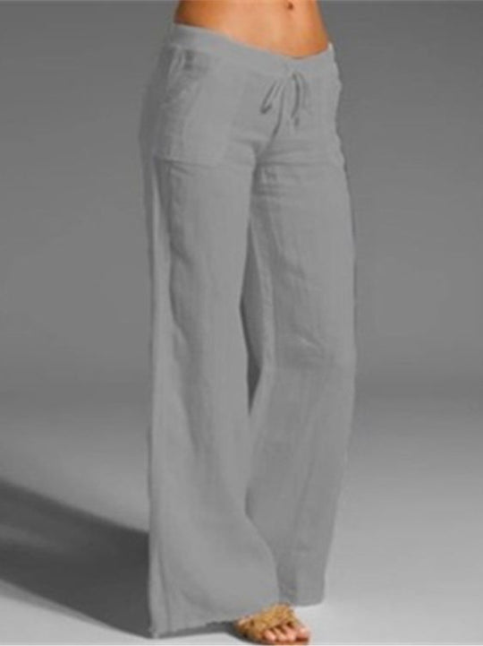 Damen weite Leinenhose mit hochgezogenem Bund und seitlichen Taschen R&B