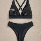 Damen Hochgeschnittener Bikini mit tiefem V-Ausschnitt und sportlichem Design R&B