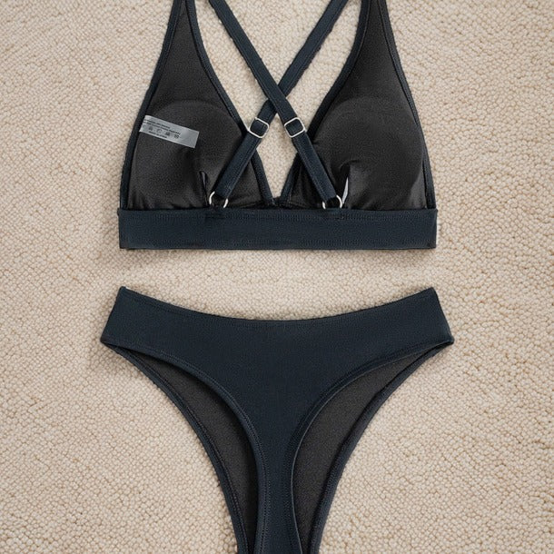 Damen Hochgeschnittener Bikini mit tiefem V-Ausschnitt und sportlichem Design R&B