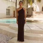 Damen Elegantes Maxikleid mit asymmetrischem Träger und schimmernden Akzenten