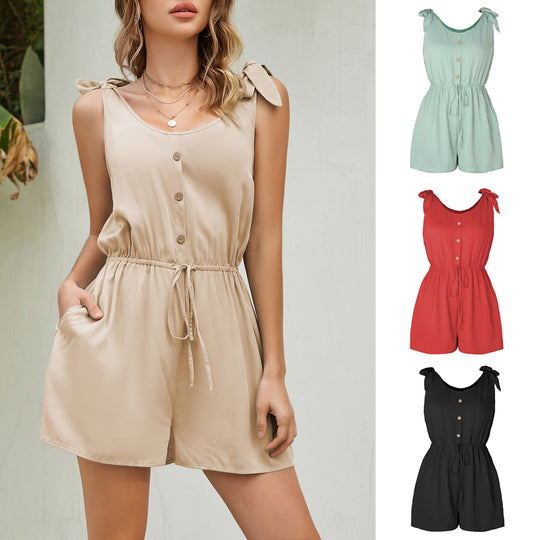 Damen Sommerlicher Jumpsuit mit Knopfleiste und Taillenzug R&B