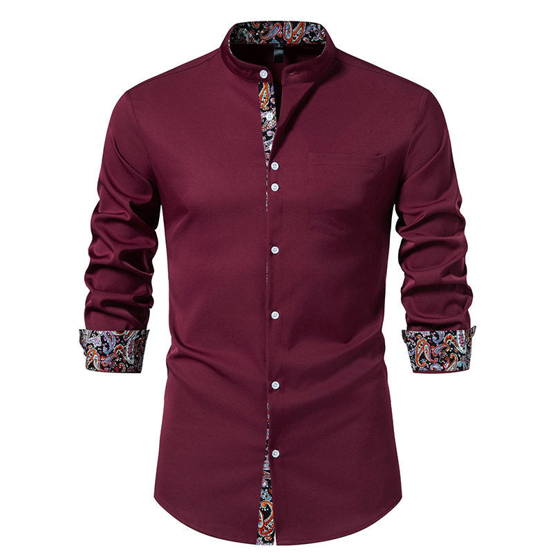 Herren Langarmhemd mit modernem Stehkragen und Paisleymuster