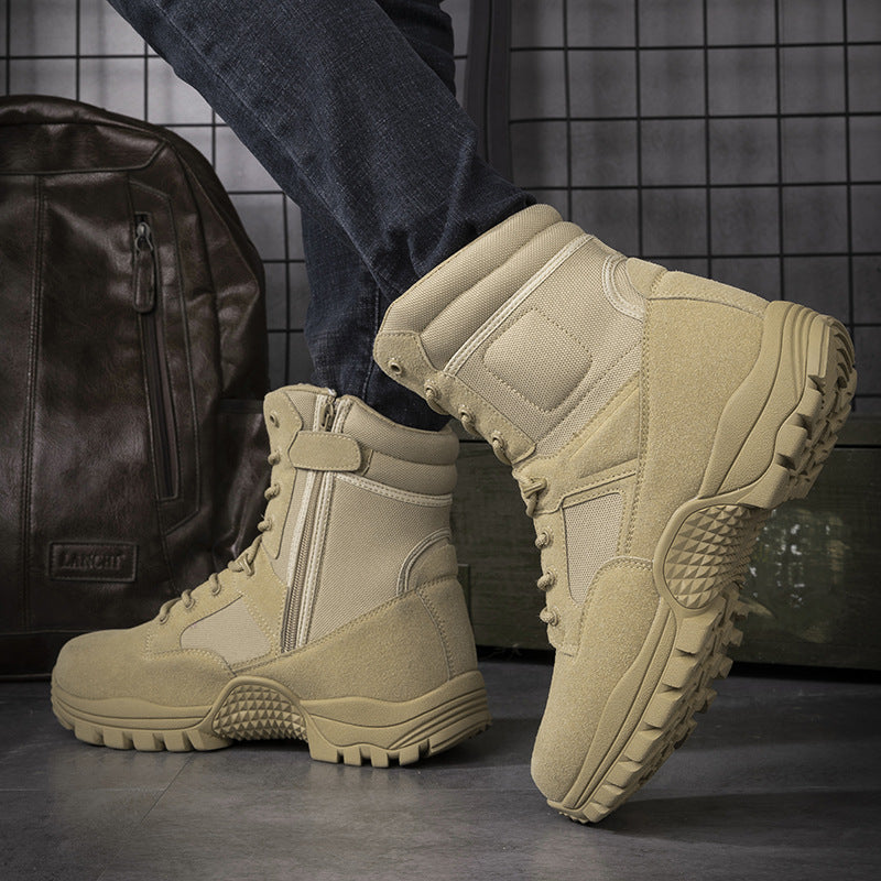 Herren Tactical Stiefel mit strapazierfähigem Obermaterial und hohem Knöchelschutz R&B