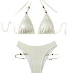 Damen Glänzendes Triangel-Bikini-Set mit eleganten Details R&B