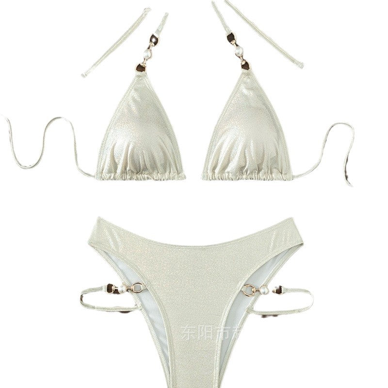 Damen Glänzendes Triangel-Bikini-Set mit eleganten Details R&B