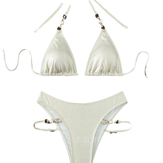 Damen Glänzendes Triangel-Bikini-Set mit eleganten Details R&B