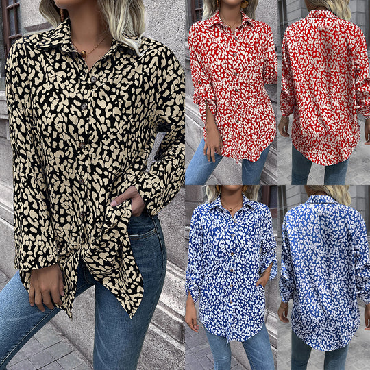 Damen luftiges Blusenshirt mit Animal-Print und bequemen Schnitt R&B
