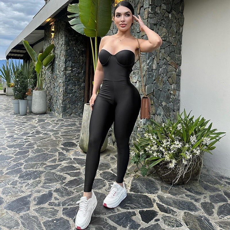 Damen Körperbetonter Jumpsuit mit Bügel-Bustier R&B