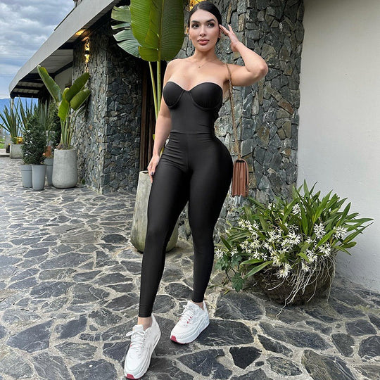 Damen Körperbetonter Jumpsuit mit Bügel-Bustier R&B