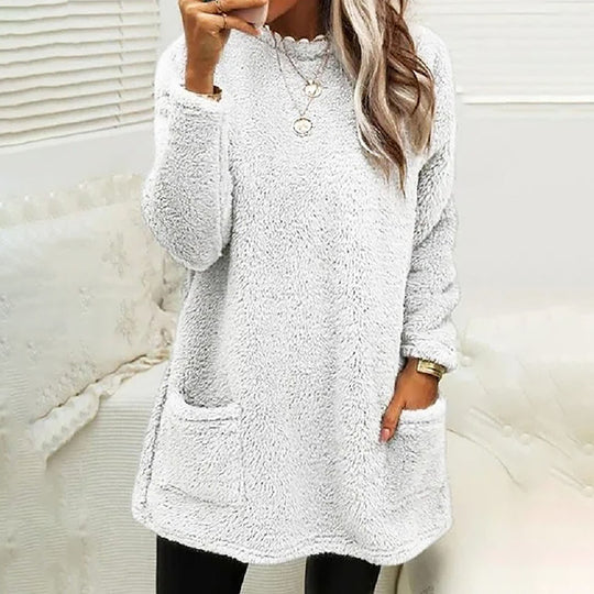 Damen Kuscheliger Fleece-Pullover mit praktischen Taschen und weitem Schnitt R&B