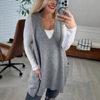 Damen Bequemer Strick-Poncho mit seitlichen Taschen R&B
