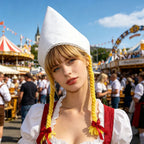 Damen nan traditionelle Trachtenhaube aus Baumwollvelours mit feinem Spitzenrand für Dirndl R&B