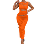 Damen figurbetontes Cut-Out Maxikleid R&B