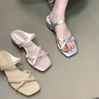 Damen elegante Flachsandalen mit geschmackvollem Kreuzriemen und bequemer Sohle R&B