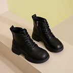 Damen stylische Schnürstiefeletten mit Reißverschluss und robustem Profil R&B