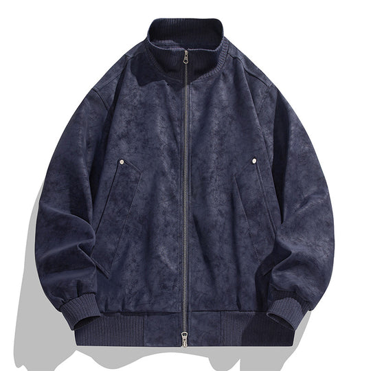 Herren modische Bomberjacke aus weichem Kunstleder mit elastischen Bündchen und praktischen Taschen R&B