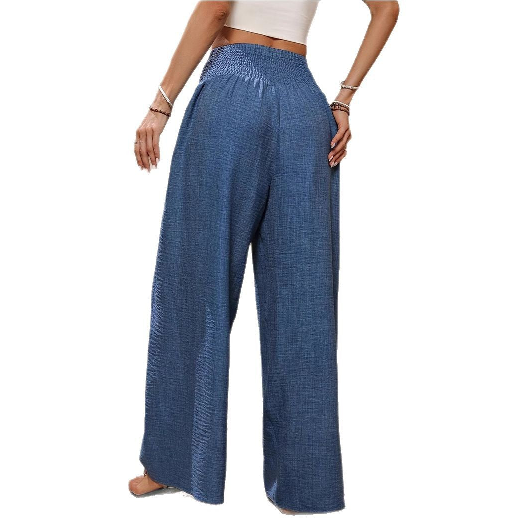 Damen Weite Hochtaillierte Hose mit Schleifenbund und Falten R&B