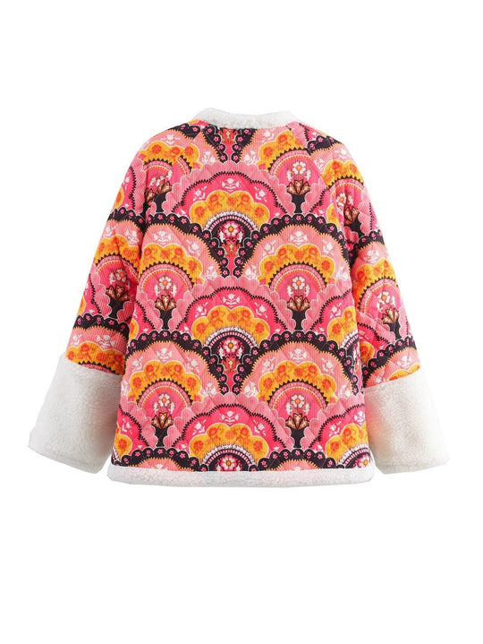Damen gesteppte Übergangsjacke mit floralem Muster und kuscheligem Fleece R&B