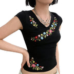 Damenbluse mit floralem Stickdesign und tailliertem Schnitt R&B